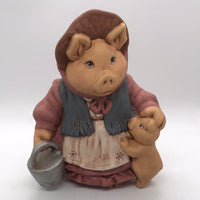 Ceramic Mother Pig w/ Piglet Figurine 8"