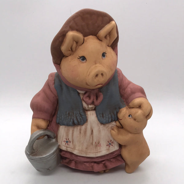 Ceramic Mother Pig w/ Piglet Figurine 8"