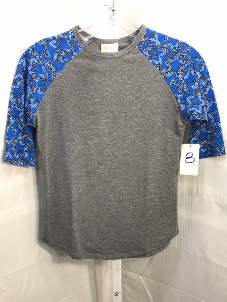 LulaRoe Grey & Blue 3/4 Sleeve Shirt Girls 8