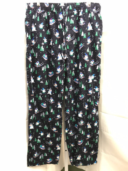 Lands End Christmas Jammie Pants Blue with Skiing Gnomes Mens L
