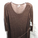Cato Shirt Almost Sheer Brown 3/4 Sleeve with Braid Accent Ladies M