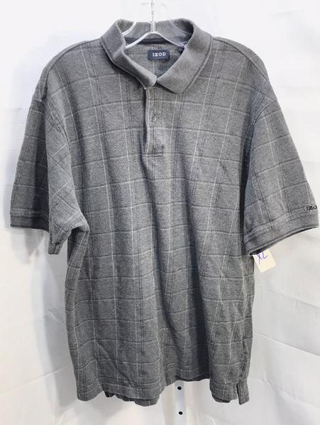 IZod Grey Checkered Collard Shirt Mens XL
