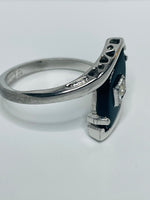 Silver Tone RING 18KHGE with Black Oblong Stone SIZE 9