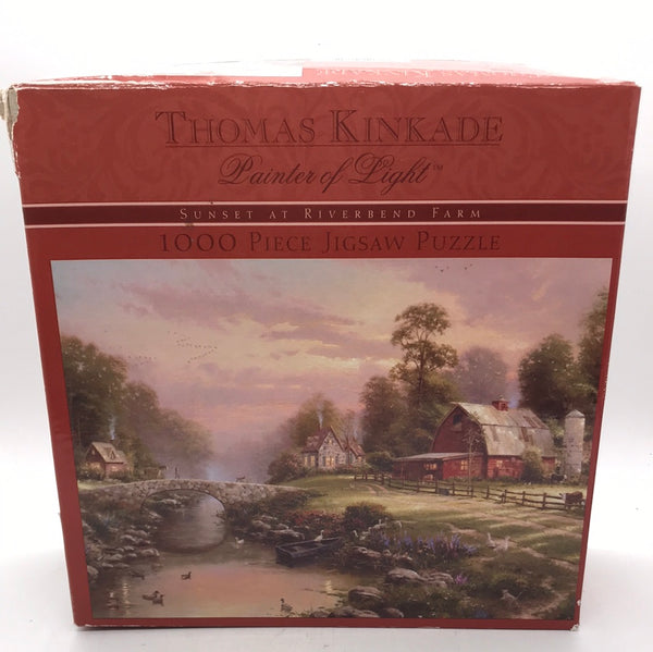 OPEN BOX UNCOUNTED Puzzle: 1000 pc Thomas Kinkade Sunset at Riverbend Farm