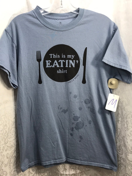 Paula Deen "This is my Eatin' Shirt" Blue Gray Messy Graphic Tee Adult M