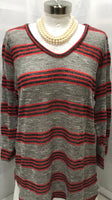 I'm in Love with Derek Sweater V Neck Multi Color Red Black Gray Stripes Juniors 2X