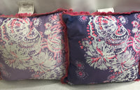 Lilly Pulitzer (Show Wear / Fading) 16" x 16" Purple w/ Pink Fringe Outdoor Pillow Set 2 pcs