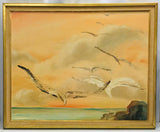VINTAGE Framed Art Painting of Seaguls Flying During Sunset Rawlins 33" x 27"