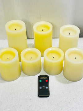 TESTED 7 Pack Flameless Wax Candle Set with Remote Control & Timer W/basket