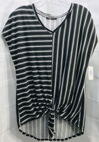 Robert Louis Short Sleeve Shirt Black White Stripes Front Knot Ladies M