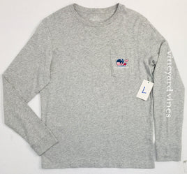Vineyard Vines Long sleeve Shirt Gray with Pink Football Whale Youth L