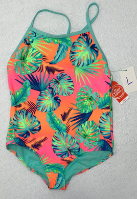 NWT Wonder Nation One Piece Bathing Suit Bright Colors Palm Leaves Girls 10/12