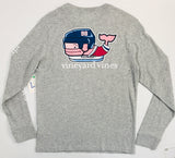 Vineyard Vines Long sleeve Shirt Gray with Pink Football Whale Youth L