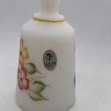 Fenton White Satin Frosted Glass Hand Painted and Signed Bell with Flowers
