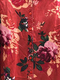 Unique Spectrum Floral Red Button Up Long Sleeve Shirt Ladies 3XL
