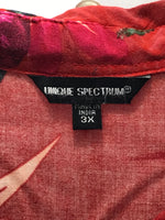 Unique Spectrum Floral Red Button Up Long Sleeve Shirt Ladies 3XL
