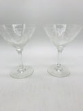2 PC Night Cap Spirits Glass Set 4" tall Etched Bamboo Leaf Pattern