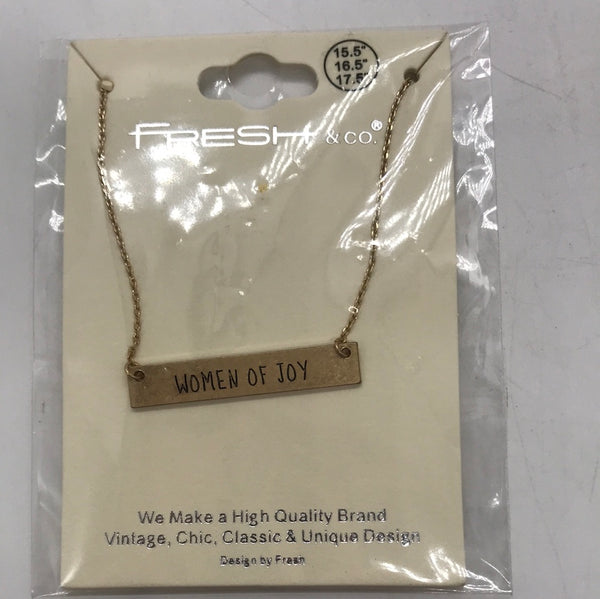 NEW! Women of Joy Necklace Gold Toned Engraved Bar