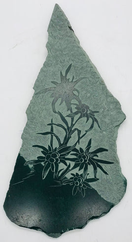 Etched Flowers On Green Stone