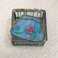 Cute Metal/Glass Floral Purse Jewlery Box