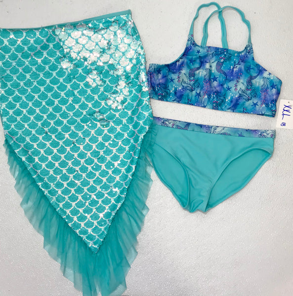 3 PC Wonder Nation Swim Suit with Sequin Mermaid Tail Girls 18