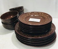 Classic Renditions Basque Scroll Chocolate 18pcs (6 Bowls, 6 Sm Plates 6 Lg Plates)