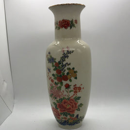 Gold Trim Flowered Japanese Vase 11"