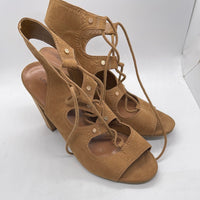 *SHOWS WEAR* Indigo Rd Tan Leather Strappy Lace Heels Ladies 10M