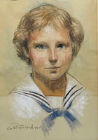 1960 Framed Oil Painting Sailor Girl/Boy 26" x 20"