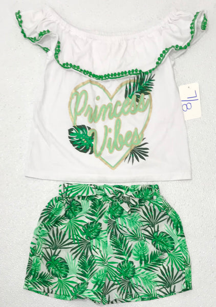 Girls Love Pink 2pc Green and White "Princess Vibes" Outfit Girls 7/8